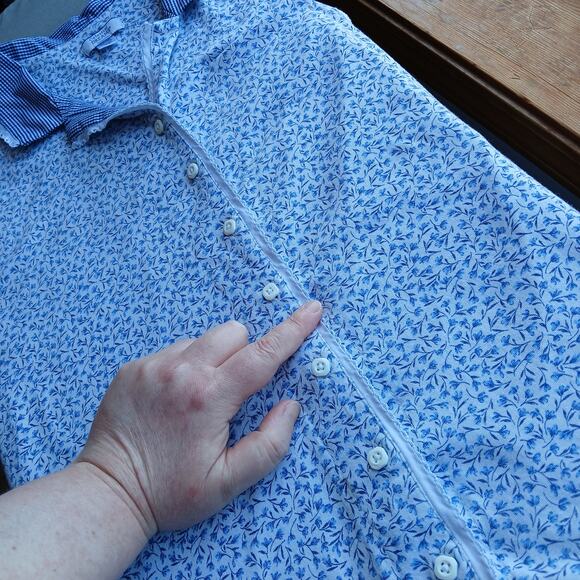 Celestial Dreams Blue Floral Gingham Tank Top XL REPAIRED cottage lace comfy - Picture 13 of 14